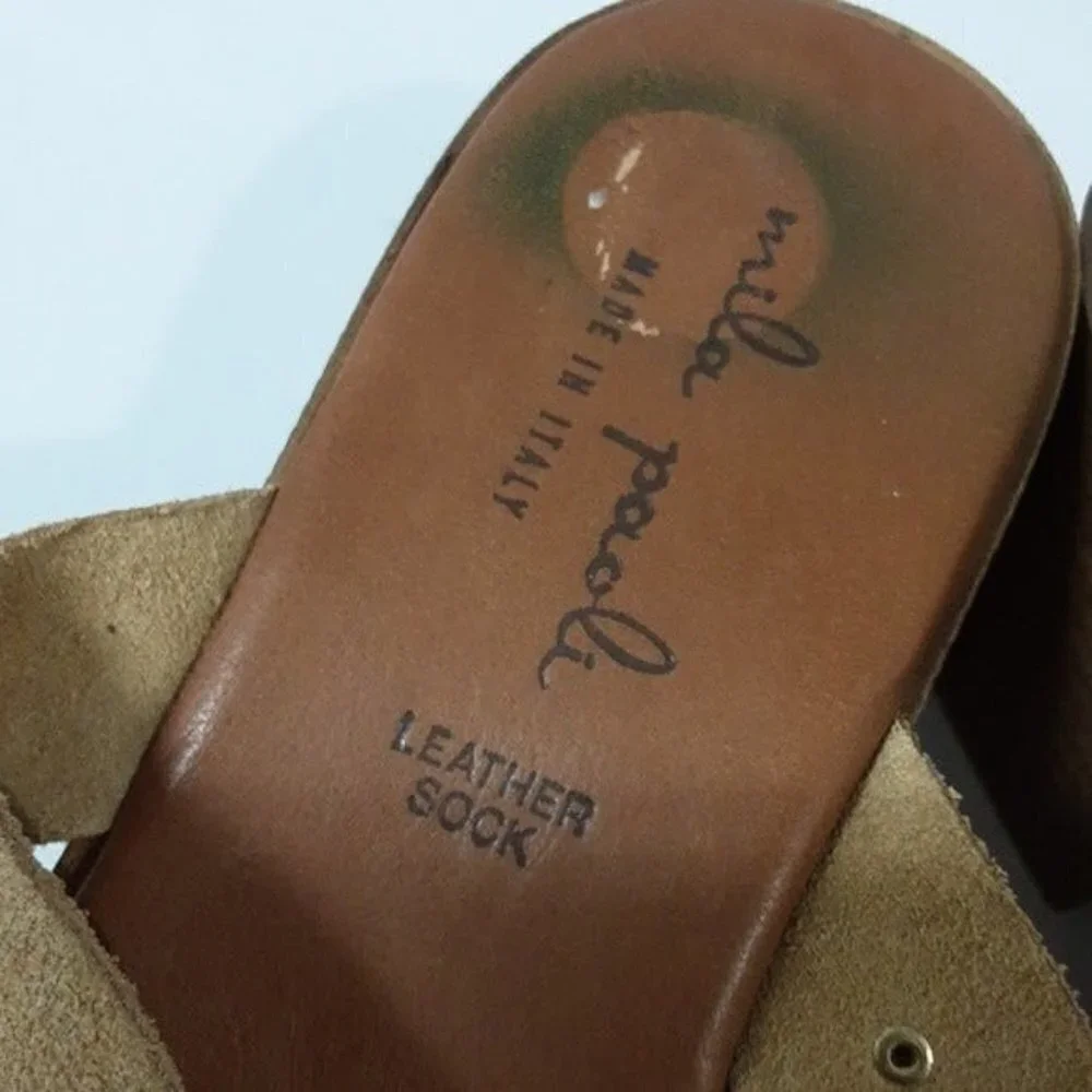 Mila Paoli women sandals leather suede 8 tan casual vacation beach summer